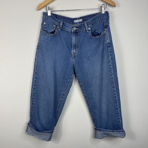 Levis 515 Womens Blue Denim Cuffed Capri Jeans Size 12 Y2K 90s USA Western